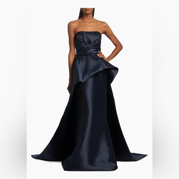 Amsale | Dresses | Amsale Mikado Peplum Train Gown | Poshmark